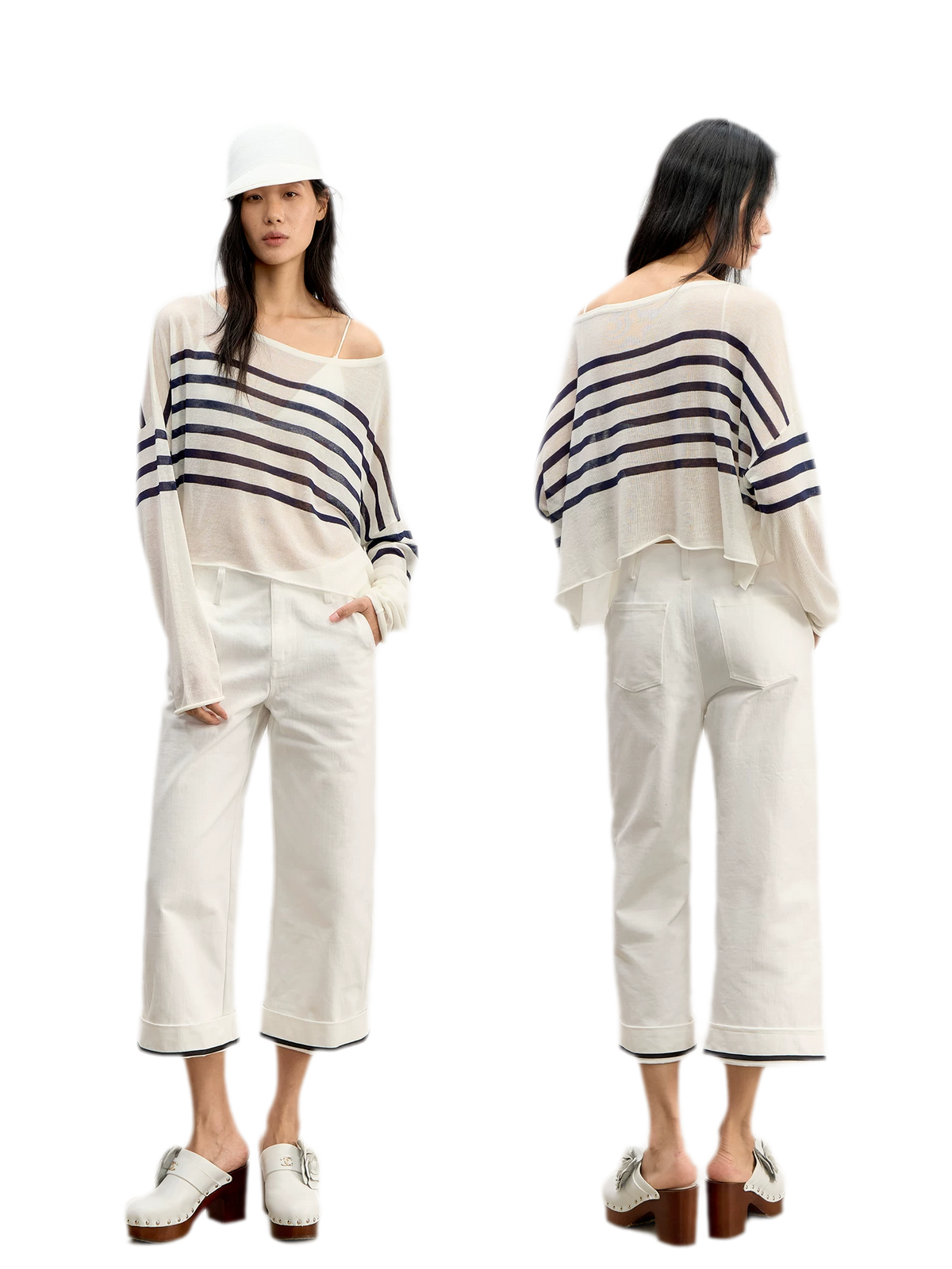 Maglia a righe con spalla obliqua