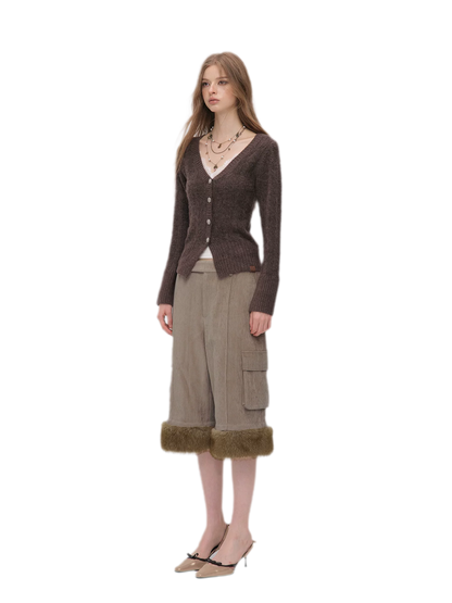 Brushed Cable-Knit Fitted Cardigan