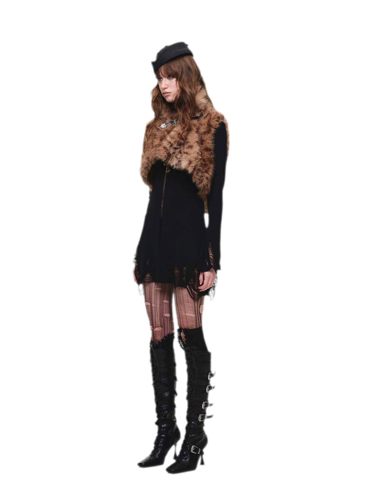 Distressed High-Neck Knit Dress