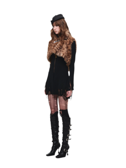 Distressed High-Neck Knit Dress