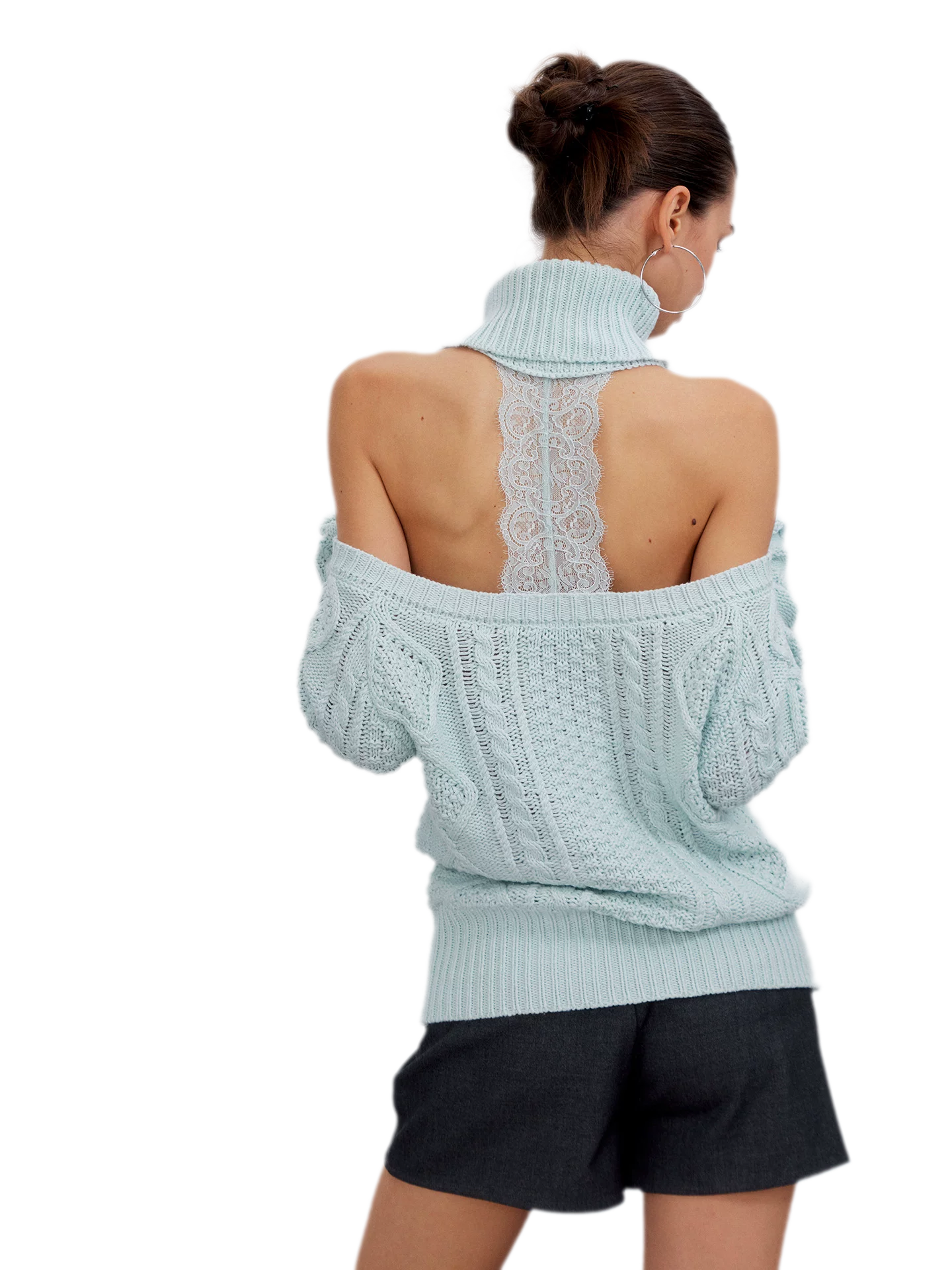 Cable-Knit Cutout Turtleneck Sweater