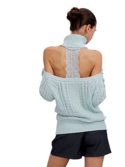 Cable-Knit Cutout Turtleneck Sweater