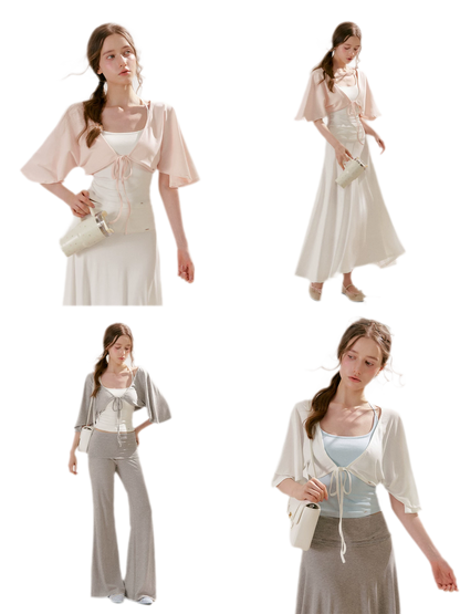 Airy Cloud Feel Halter U-Neck Vest and Batwing