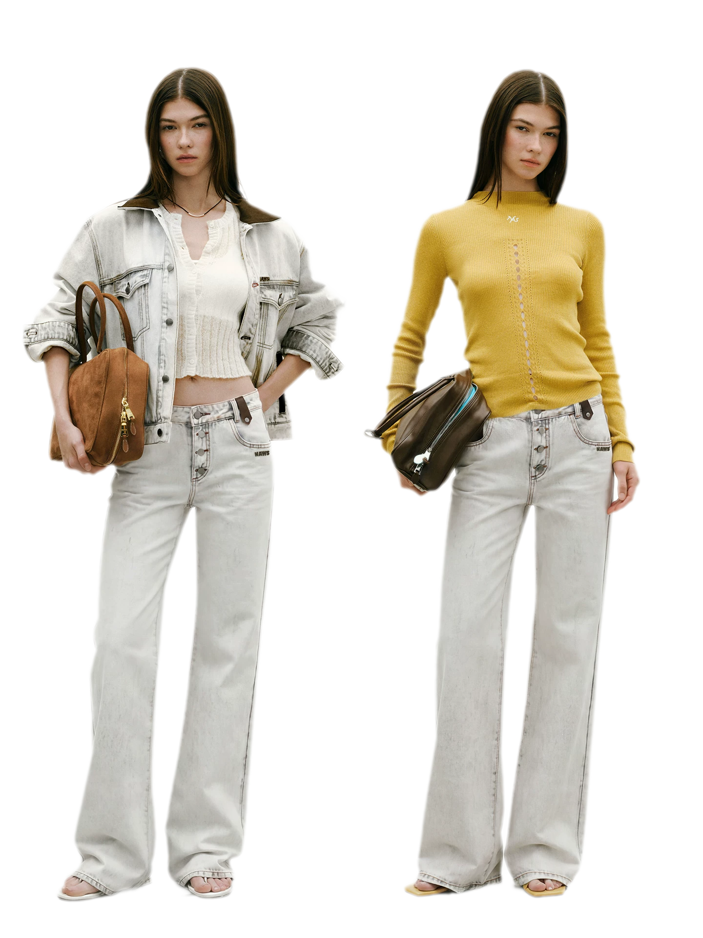 Washed Contrast Straight Jeans