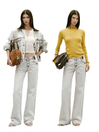 Washed Contrast Straight Jeans