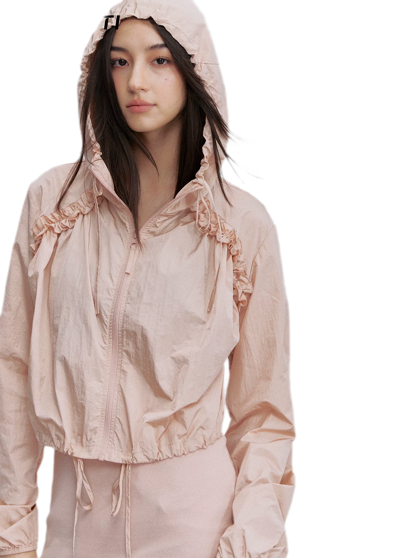 Nylon Ruffle Hooded Jacket
