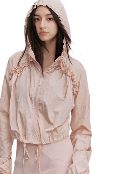 Nylon Ruffle Hooded Jacket