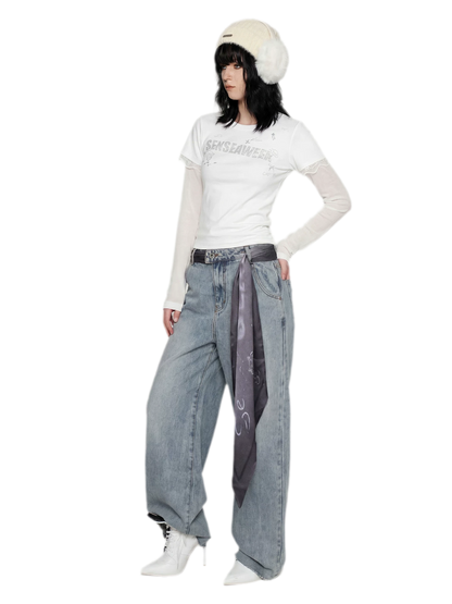 Ribbed Lace Trim Layered T-Shirt