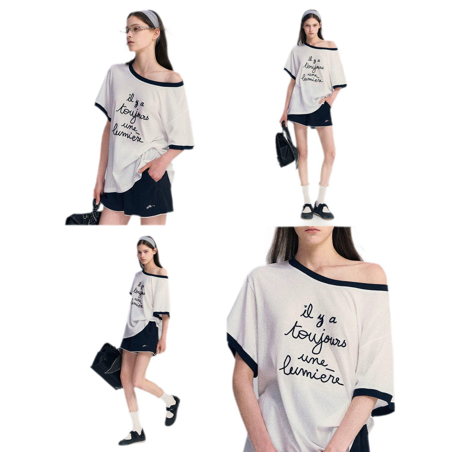 Contrast Rib Knit T-Shirt
