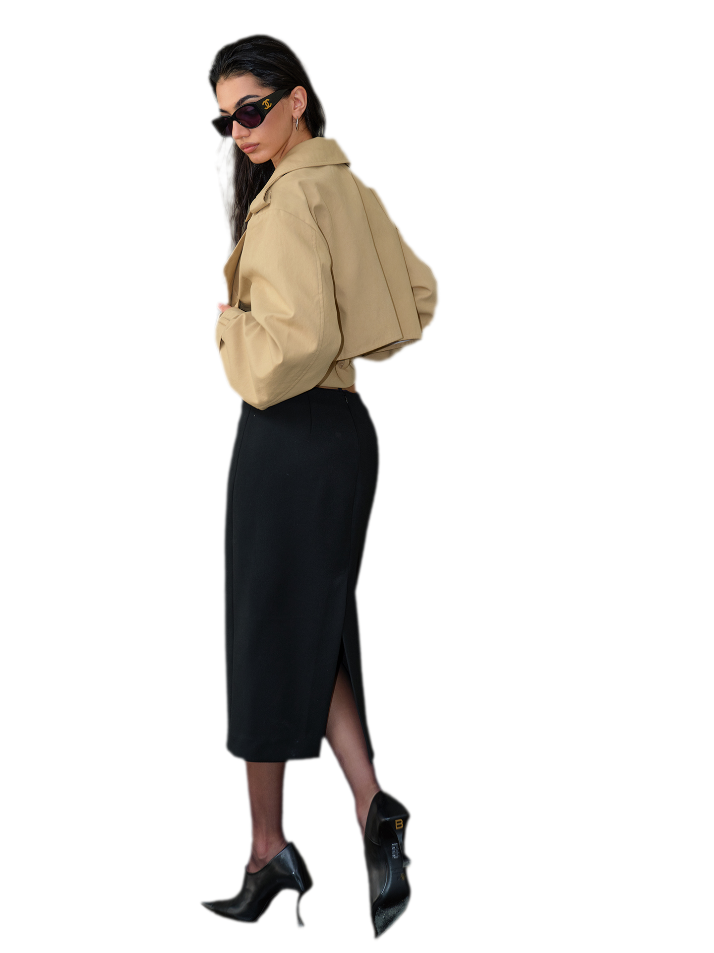 Cropped Belted Trench Jacket