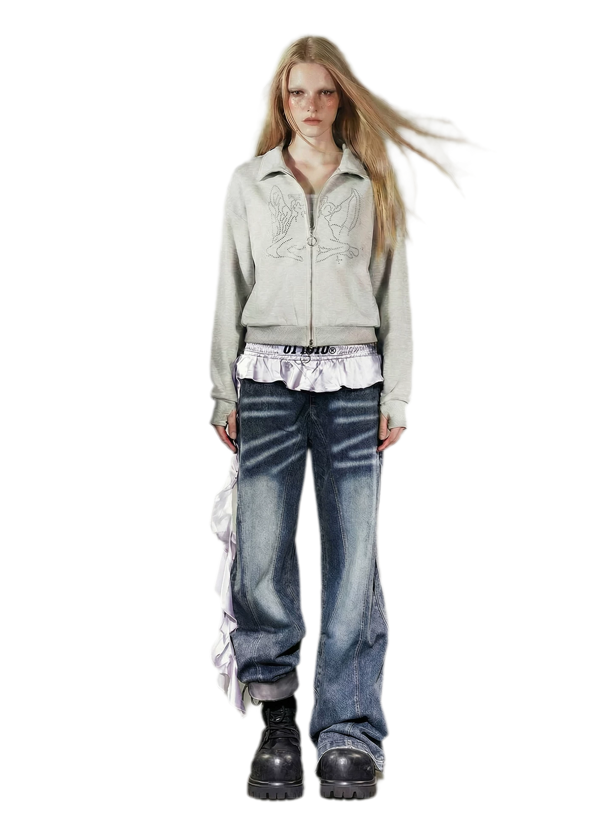 Cardigan corto con zip e strass