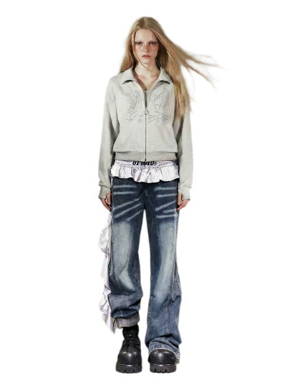 Cardigan corto con zip e strass