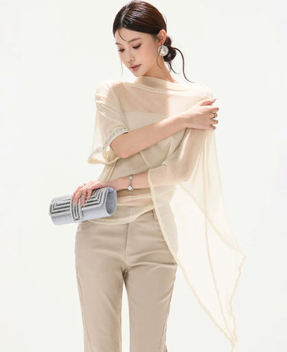 Silver Mesh Batwing Top