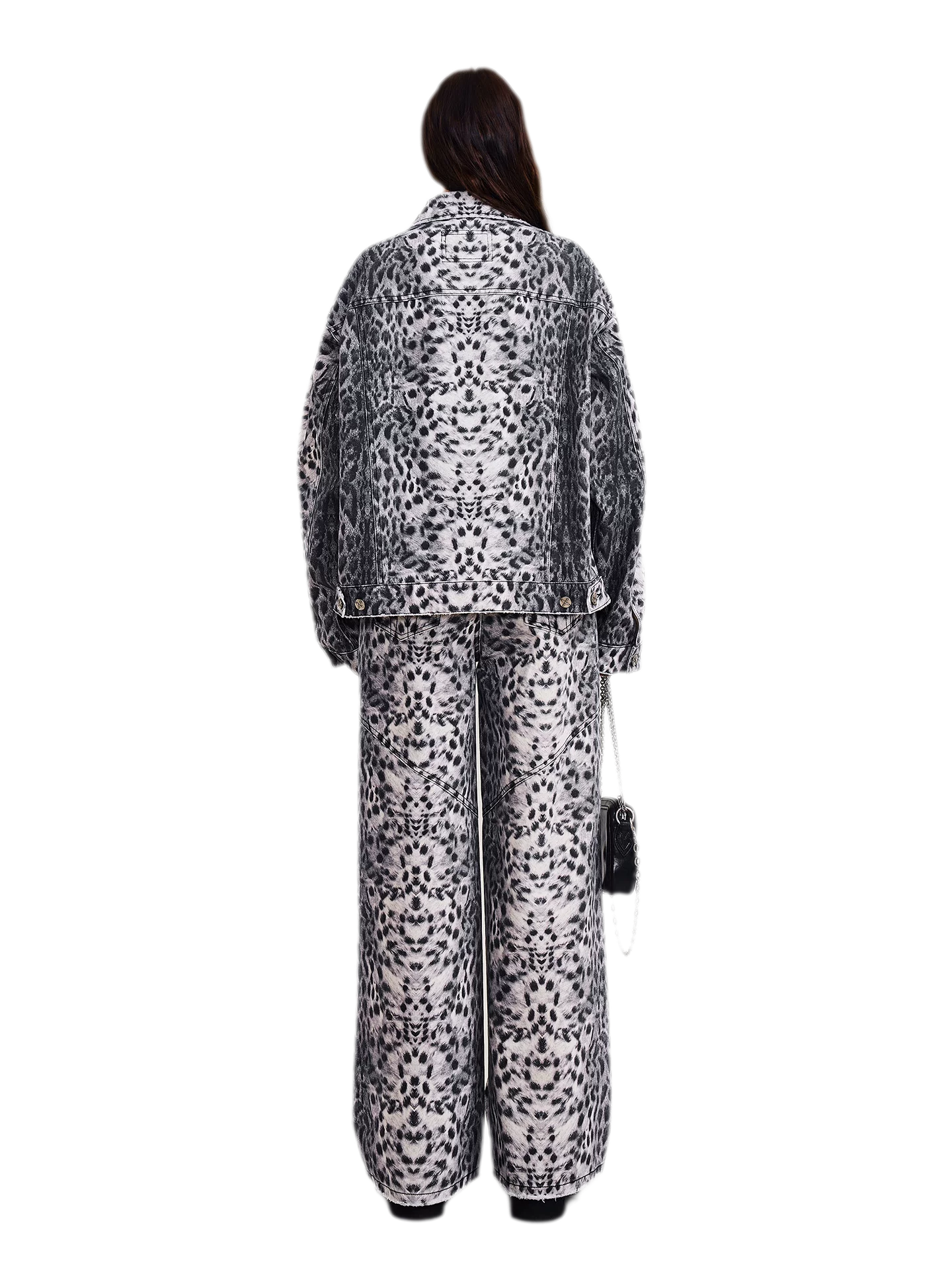 Cross Statue Leopard Print Wide-Leg Jeans