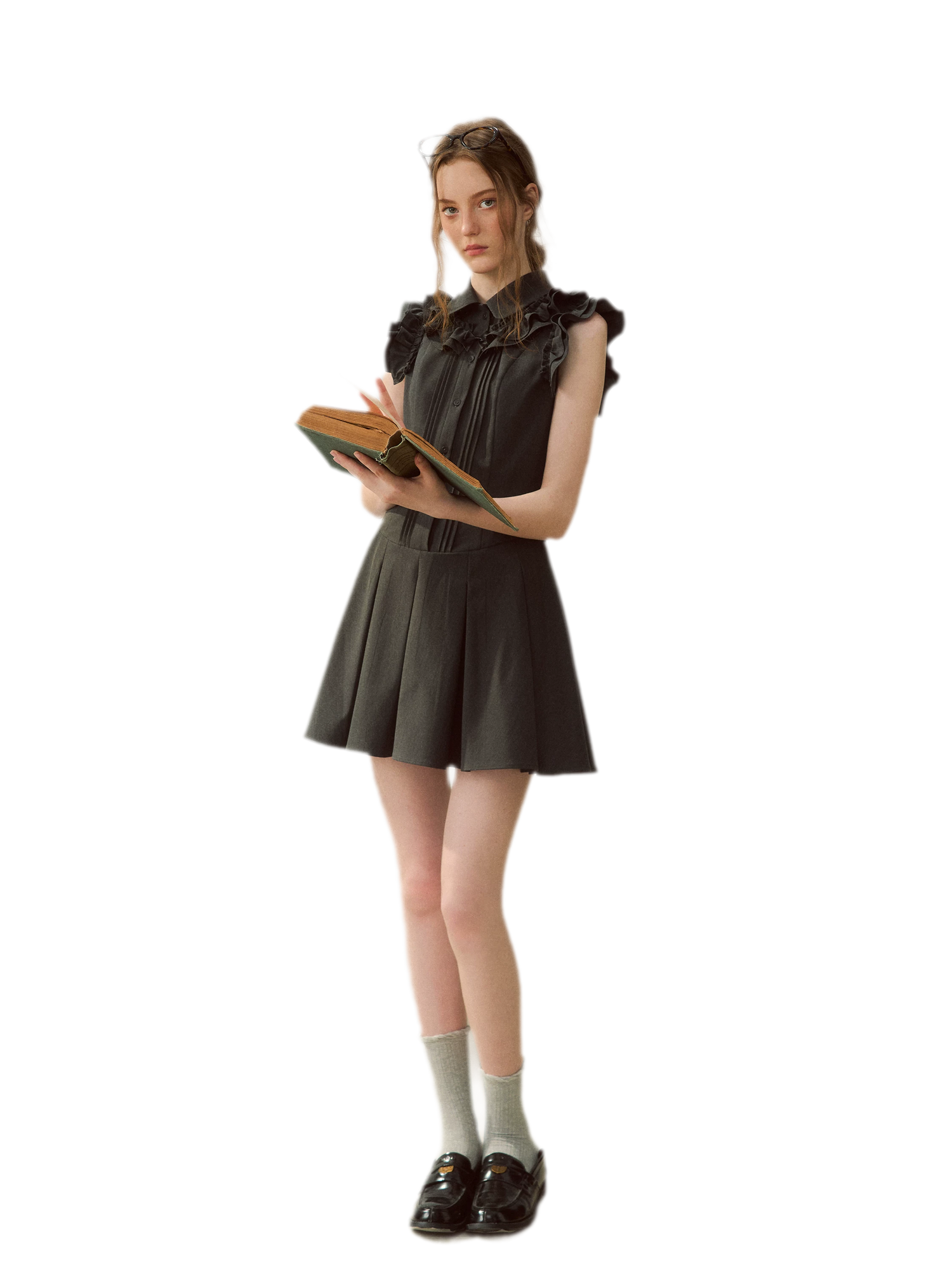 Pintuck Ruffle Dress
