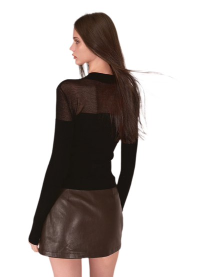 Sheer Mesh Mock-Neck Knit Top