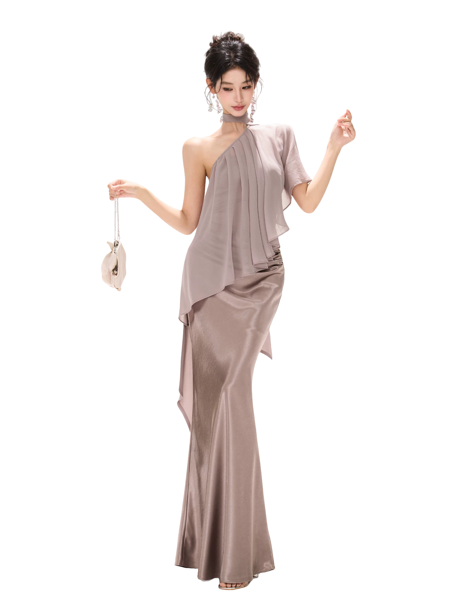 Amber Glow High-Waist Fishtail Satin Skirt