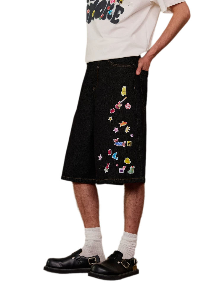 Sticker Design Denim Pants