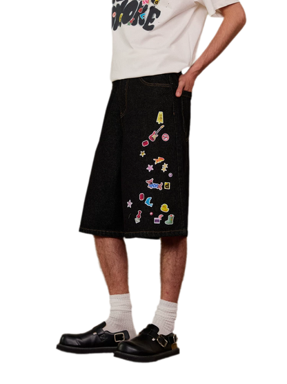 Sticker Design Denim Pants