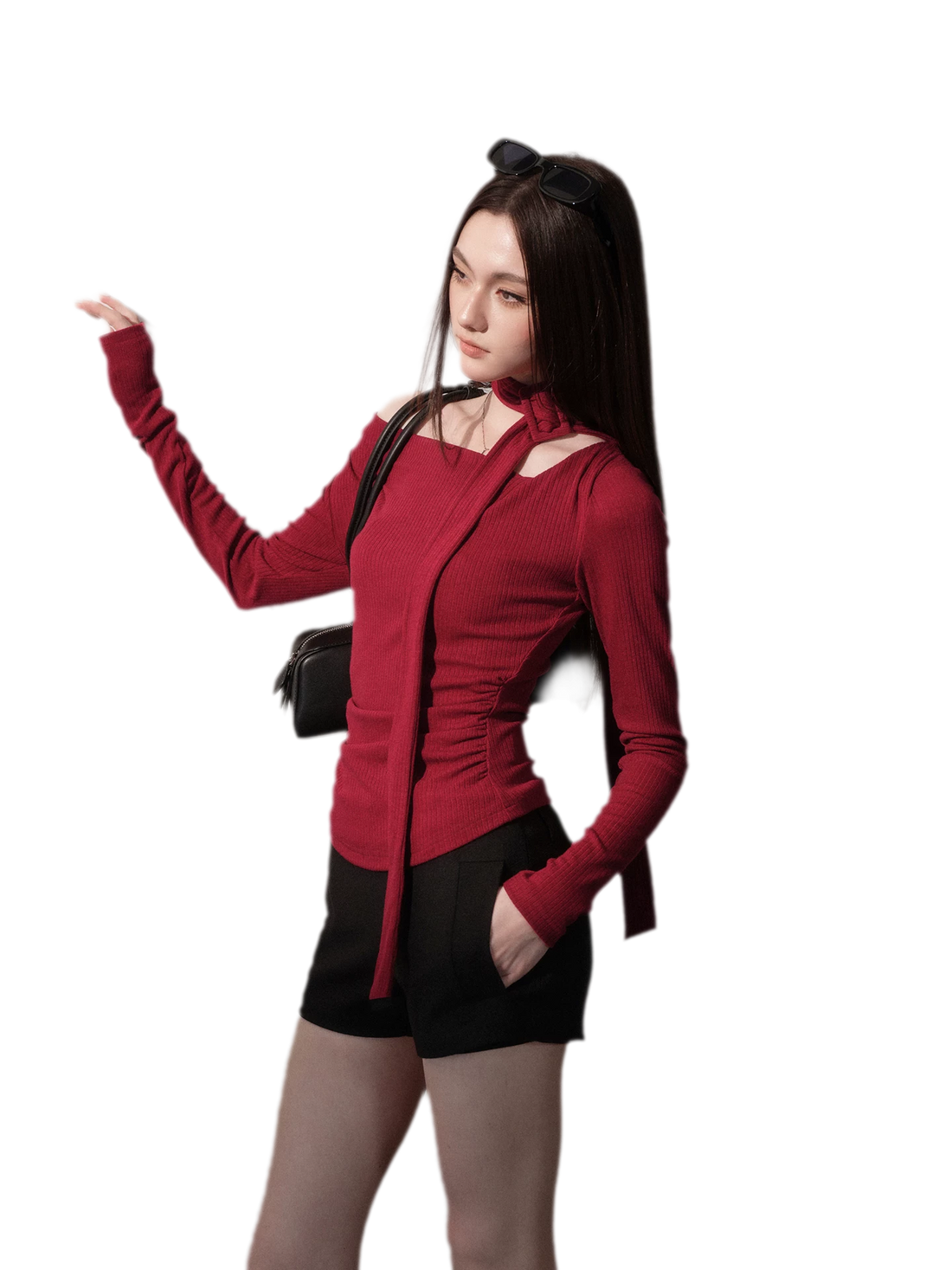 Ribbon Asymmetric Knit Top