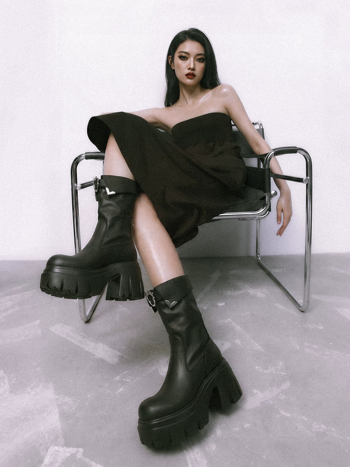 Metallic Strap Platform Mid-Calf Boots