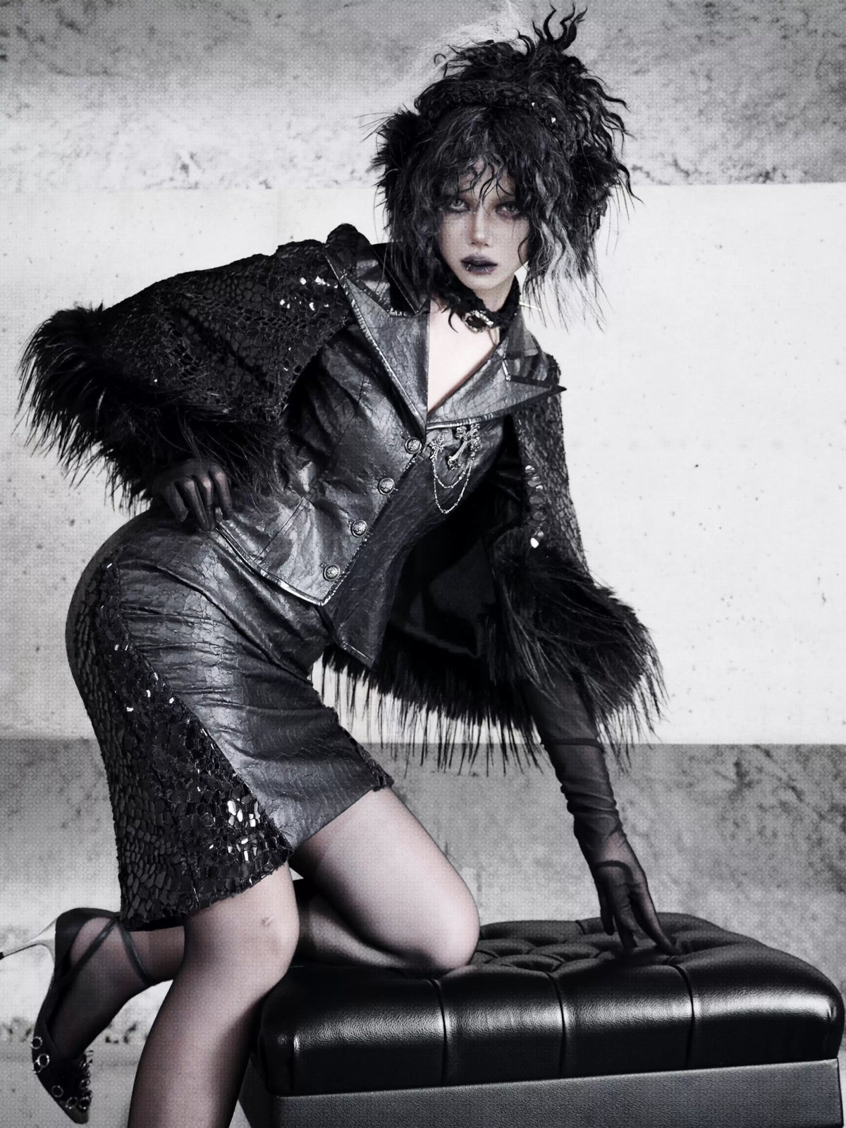 Cracked Leather Cape Blazer