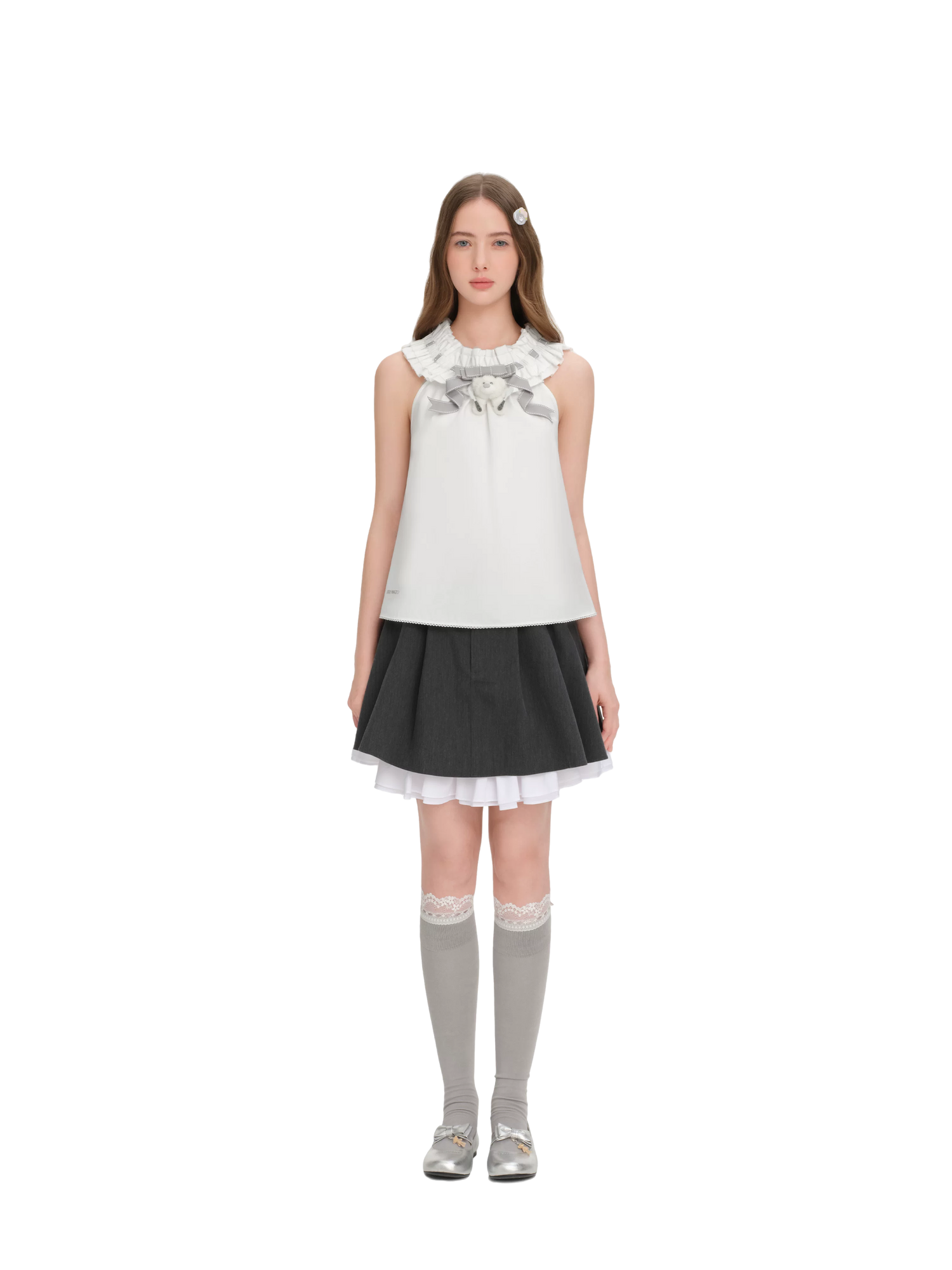 Spring/Summer 2026 White Ruched Lace Camisole