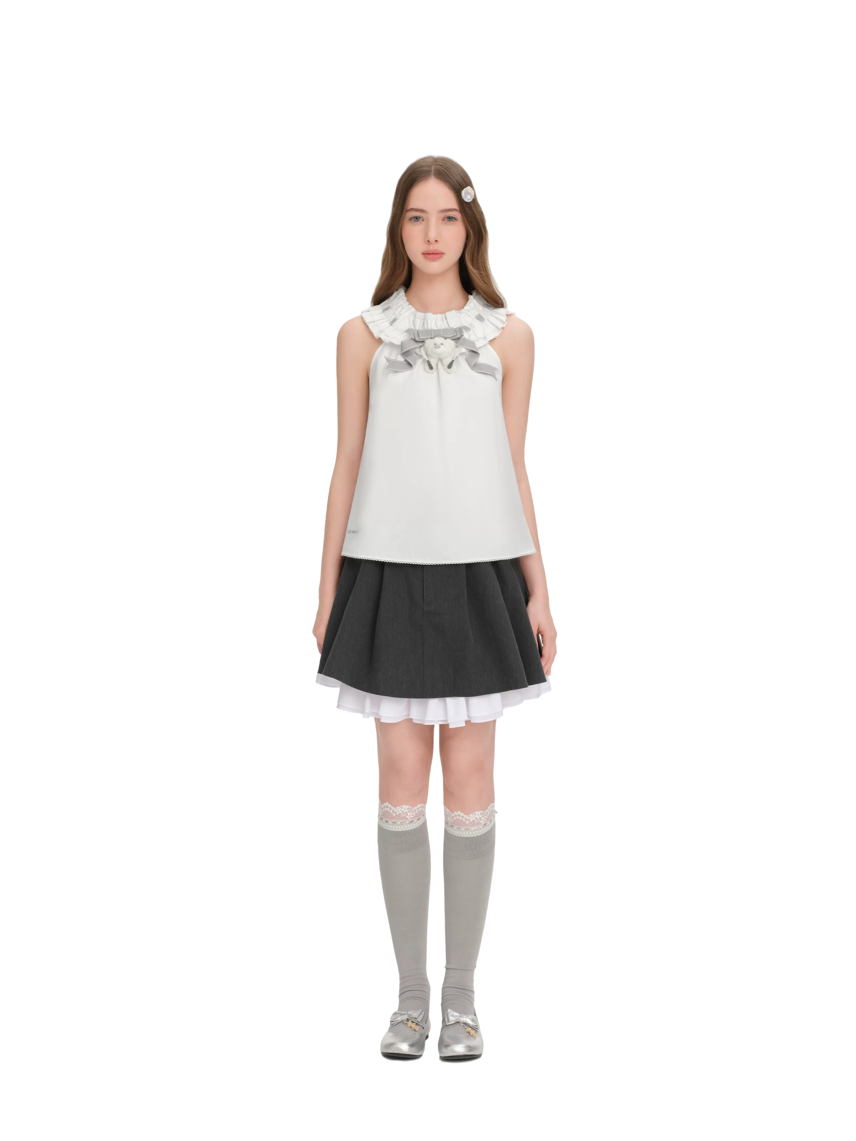 Spring/Summer 2026 White Ruched Lace Camisole