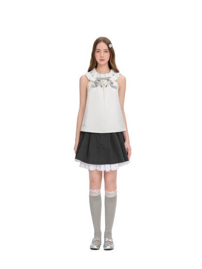 Spring/Summer 2026 White Ruched Lace Camisole