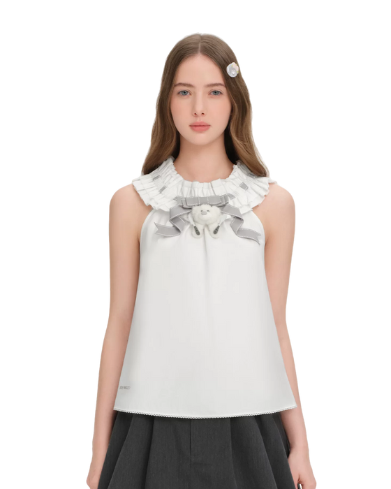 White Ruched Lace Camisole