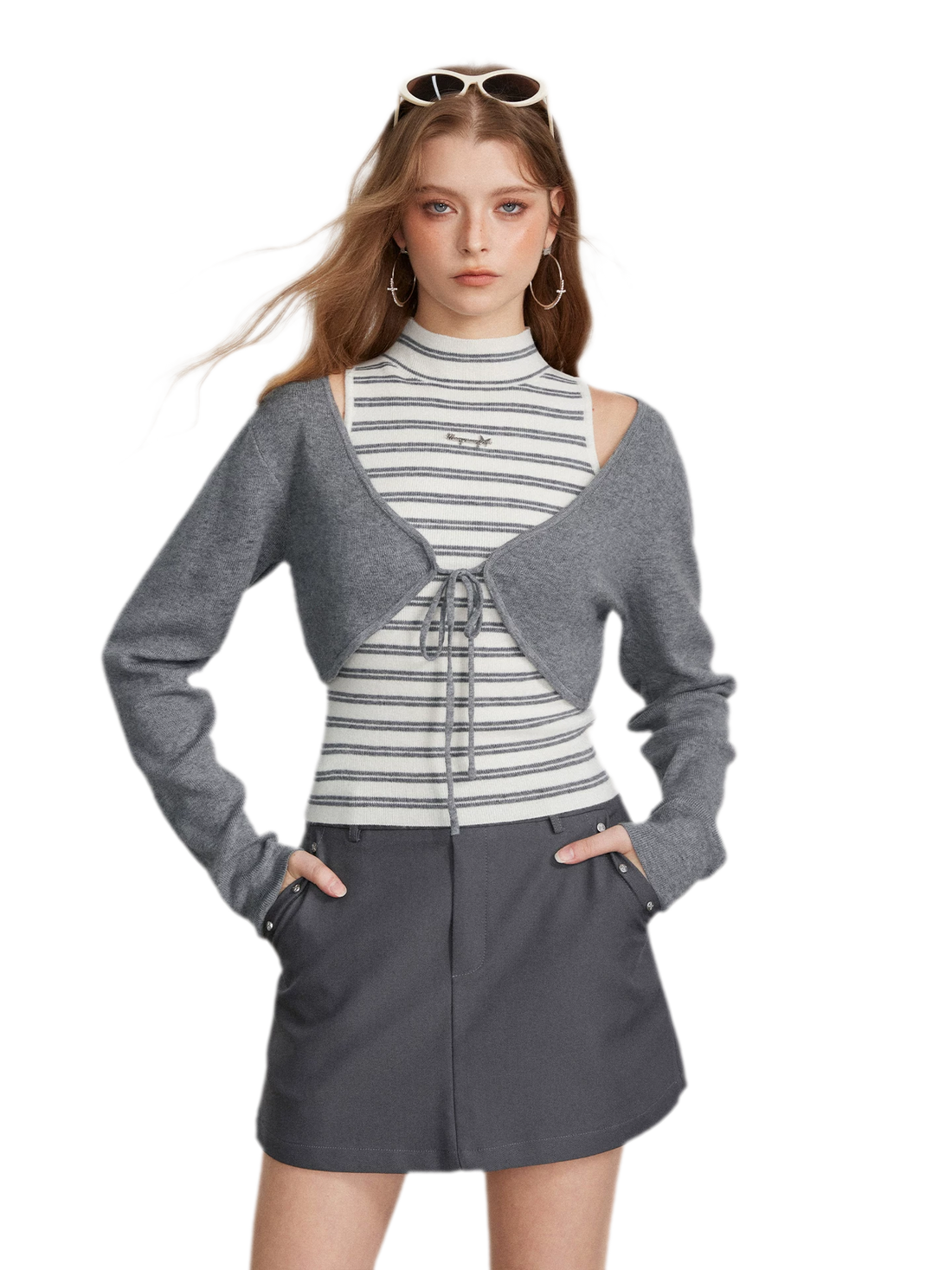 Contrast Stripe Knit Vest Set