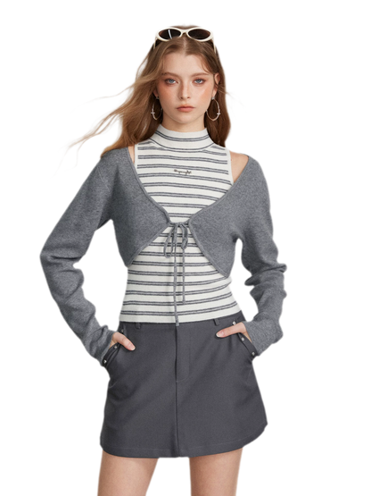 Contrast Stripe Knit Vest Set