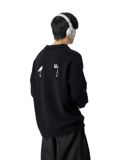 Embroidered Oversized Wool Blend Sweater
