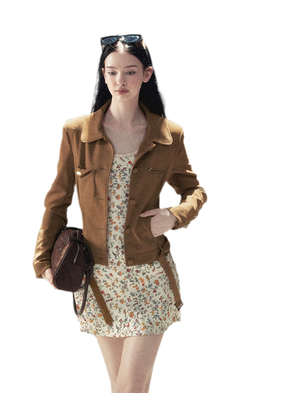 Soft Suede Cropped Utility Jacket