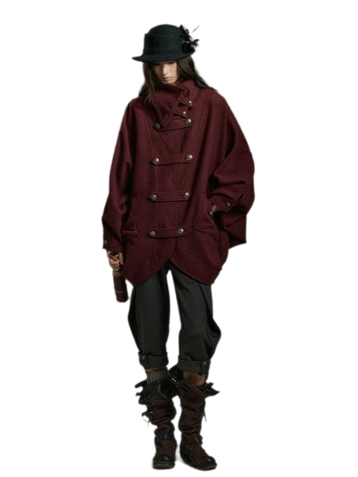 Double-Sided Batwing Wool Coat — Load image 4 in gallery view