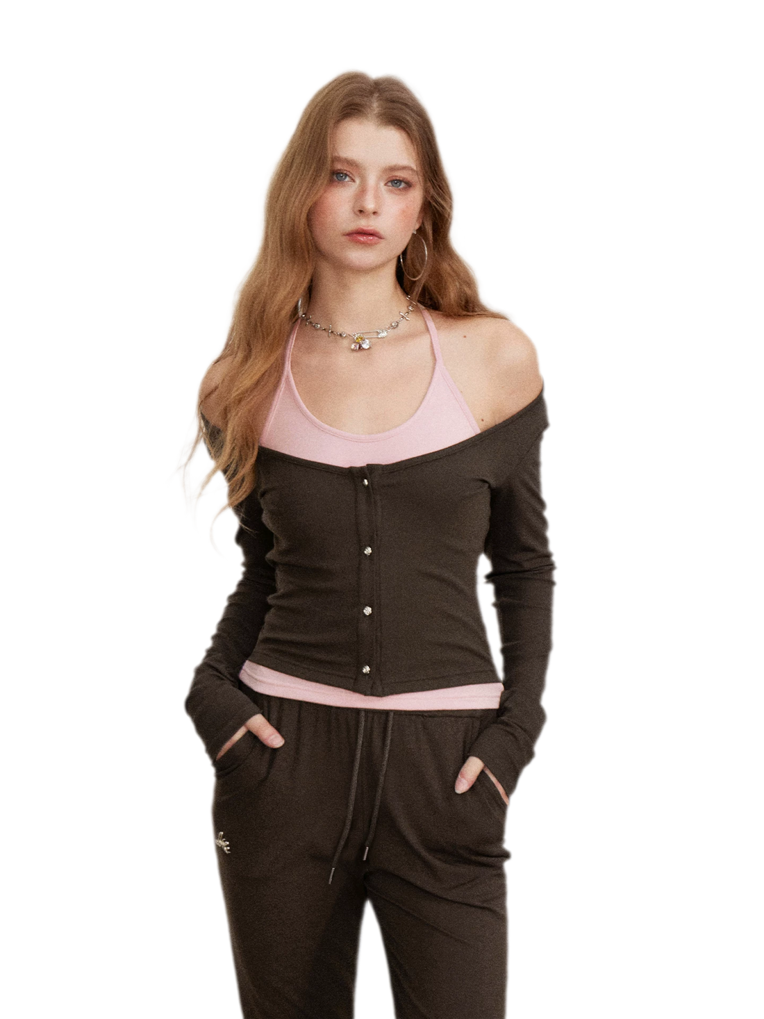 Contrast Tie Layered Pants Set