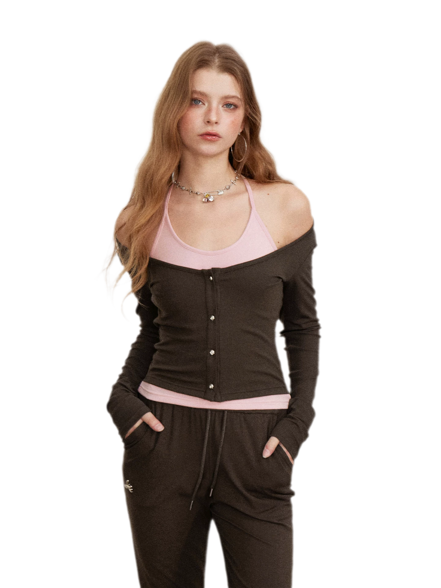 Contrast Tie Layered Pants Set
