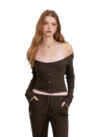 Contrast Tie Layered Pants Set