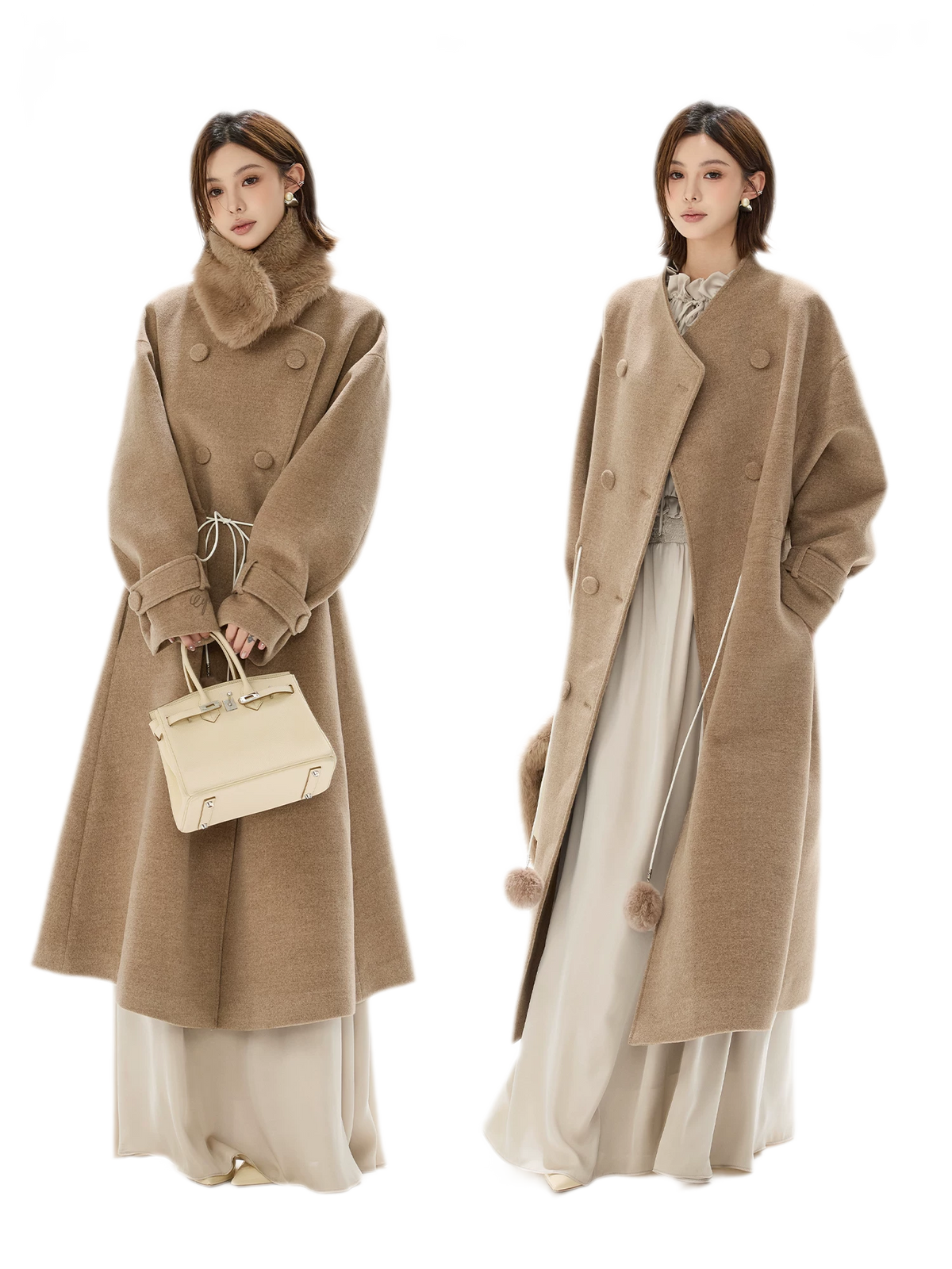 Detachable Fur Collar A-Line Coat