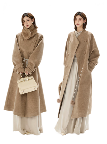 Detachable Fur Collar A-Line Coat