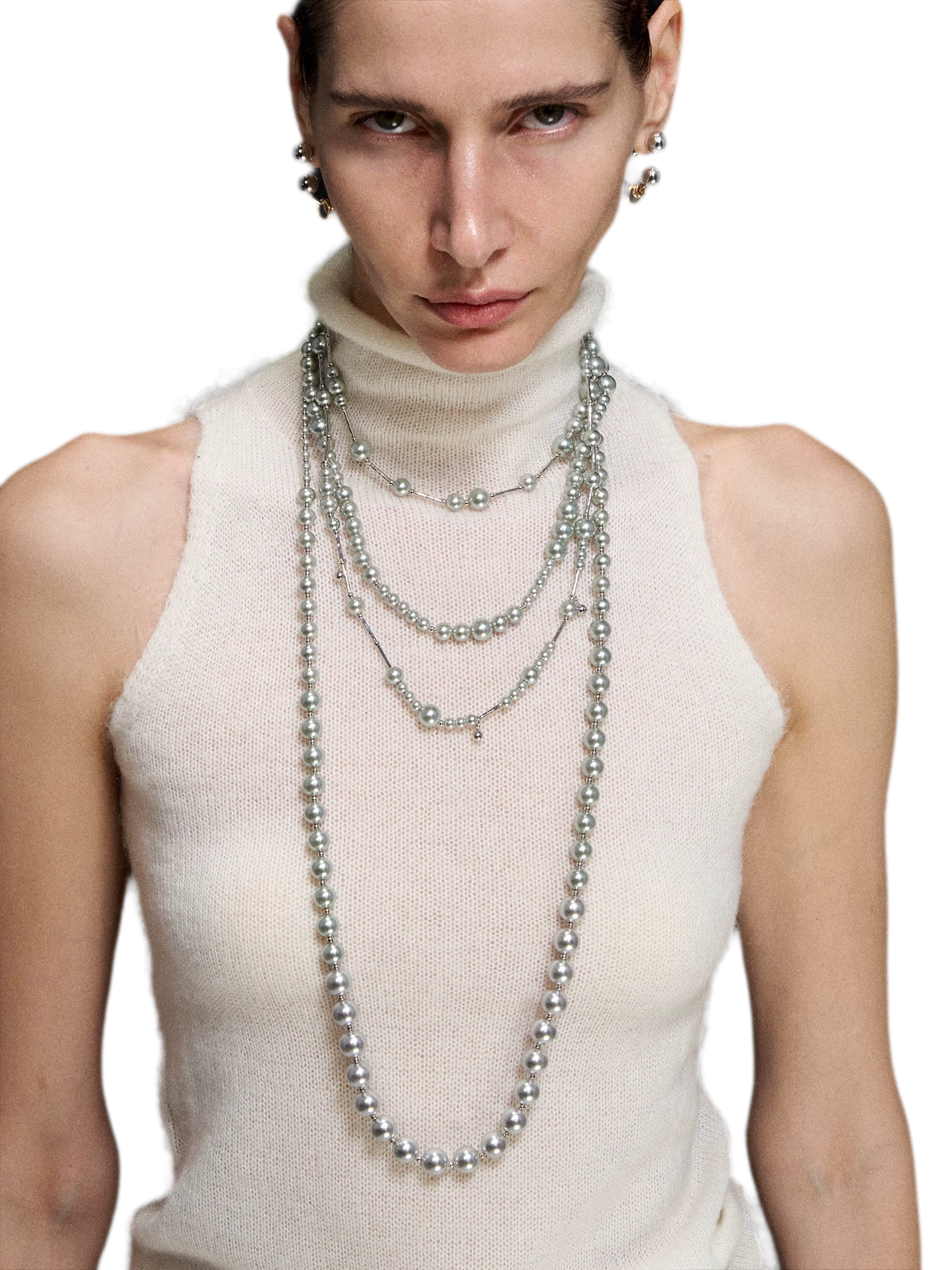Silver Pearl Long Necklace