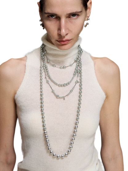 Silver Pearl Long Necklace