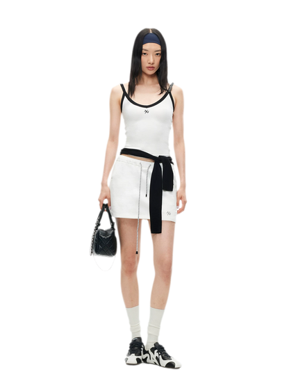 Monochrome Adjustable Leather Belt Tank Top