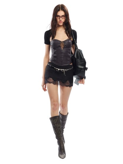Lace Panel Embroidered Cut-Out Mini Skirt