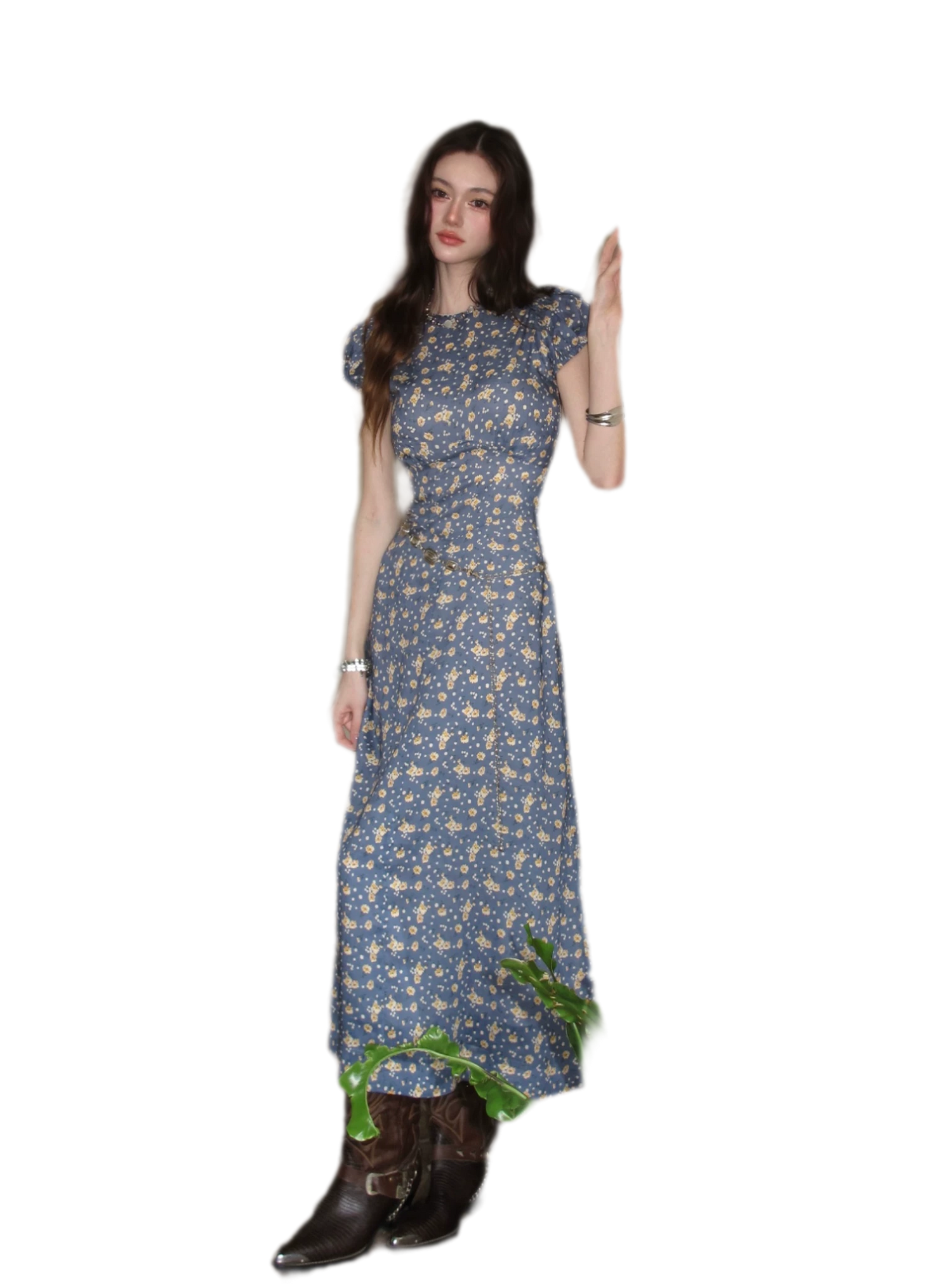 Blue Floral Tencel Dress