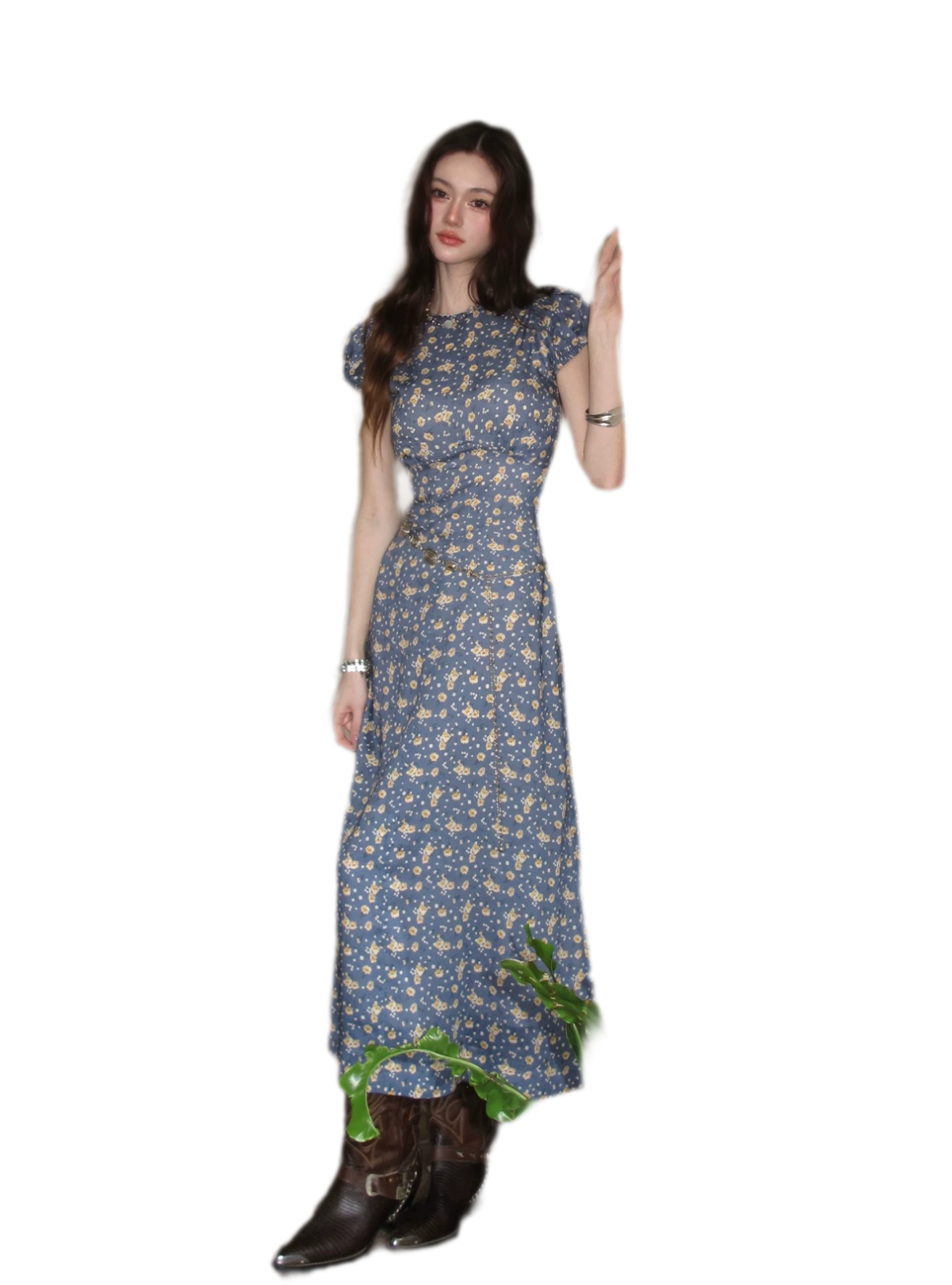 Blue Floral Tencel Dress