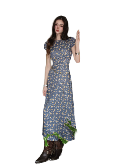 Blue Floral Tencel Dress