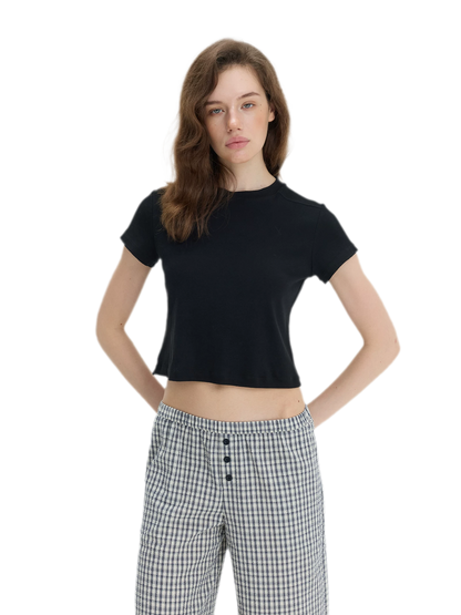 Stretch Cropped Crew-Neck T-Shirt