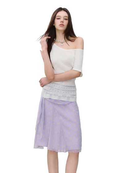 Asymmetric One-Shoulder Linen Knit Top