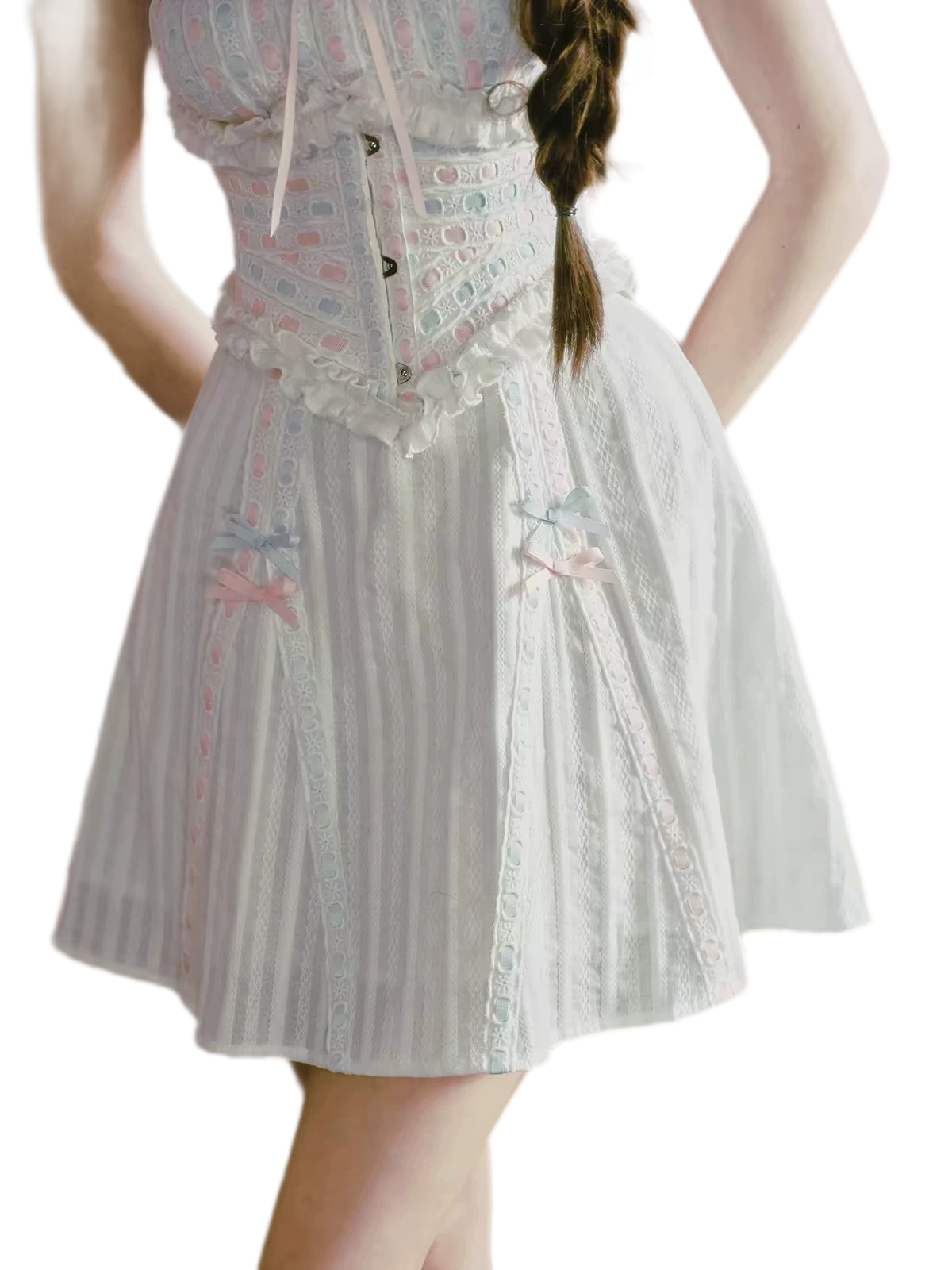 Jacquard Puff-Sleeve Corset Dress